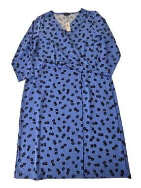 Talbots Plus-X V-Neck Wrap Dress Gathered front Blue w/Black Floral NWT $149